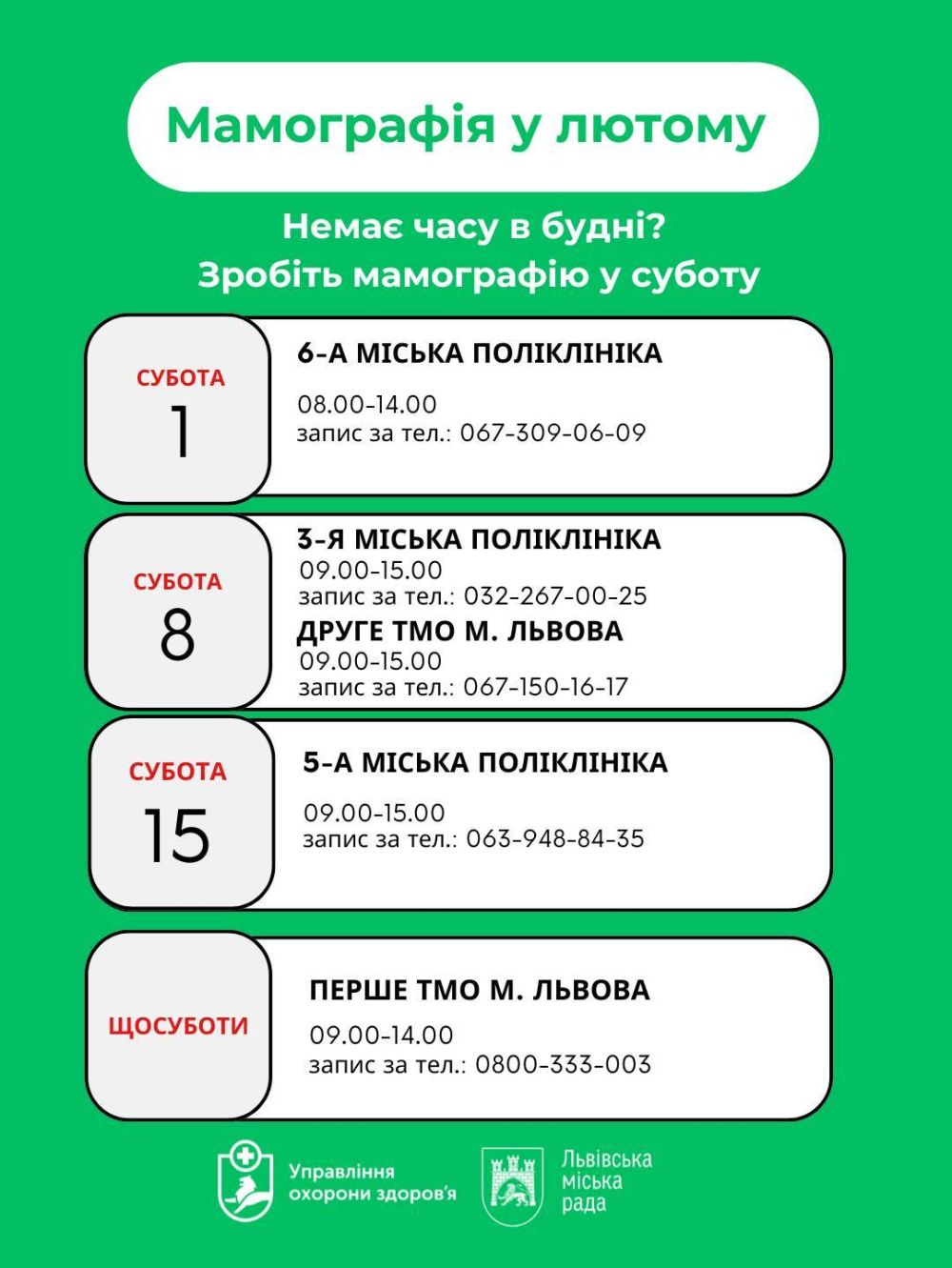 Мешканок Львівської ТГ запрошують на мамографію у вихідний: коли можна обстежитися у лютому