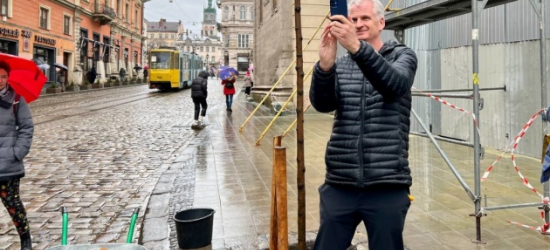 Американський історик Тімоті Снайдер посадив дерево у центрі у Львова (ФОТО)
